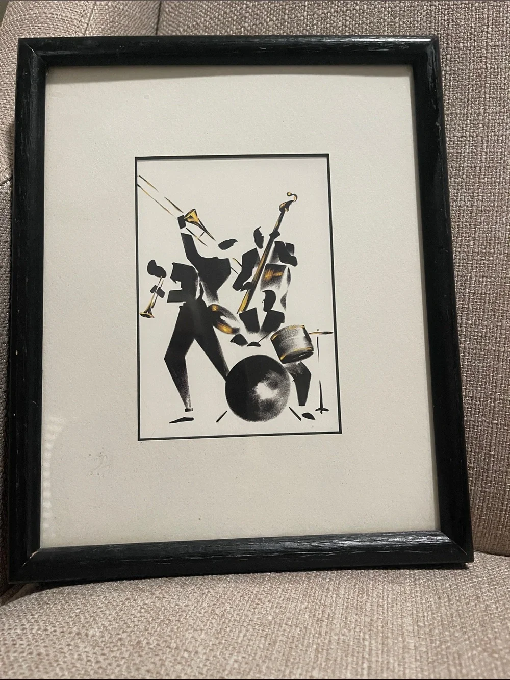 Vintage Michel Canetti Jazz Musicians Silhouette Print Black Matted Frame